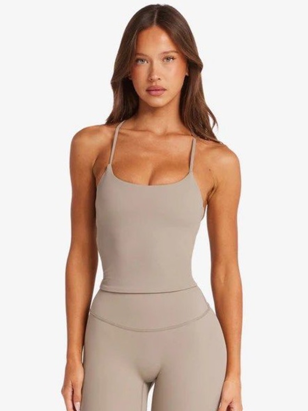 Women’s Slim Fit Square Neck Tank Top in Taupe